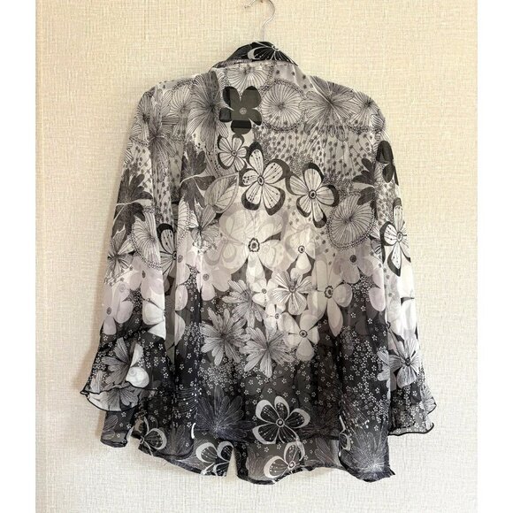 Nicola Women's Black & White Floral Sheer Button-Up Blouse Size 2X - Picture 2 of 8